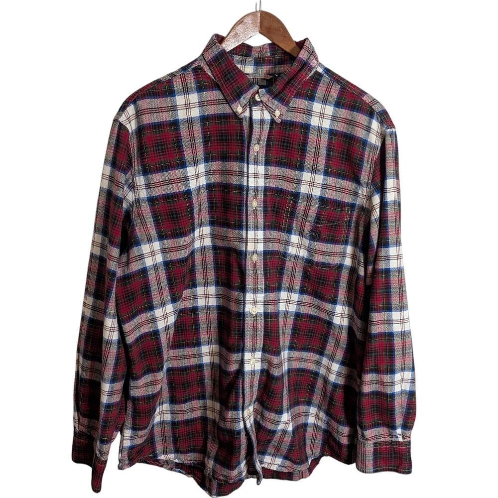 Chaps‎ 100% Cotton Oxford Button Down Red White Plaid Tartan Shirt Men's Size L